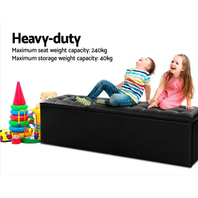 Artiss Storage Ottoman Blanket Box Black LARGE Leather Rest Chest Toy Foot Stool Payday Deals