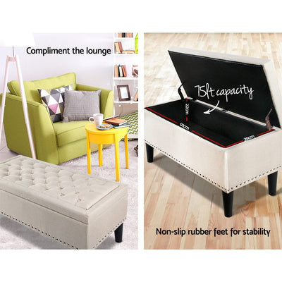 Artiss Storage Ottoman Blanket Box Fabric Chest Footstool Foot Stool Bench Taupe Payday Deals