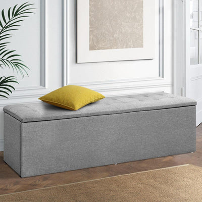 Artiss Storage Ottoman Blanket Box Grey LARGE Fabric Rest Chest Toy Foot Stool Payday Deals