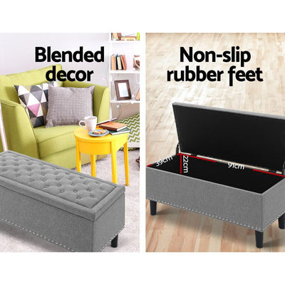 Artiss Storage Ottoman Blanket Box Linen Fabric Chest Foot Stool Toy Bench Grey Payday Deals