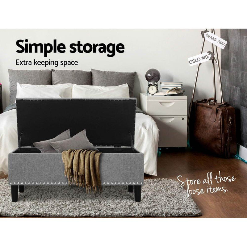 Artiss Storage Ottoman Blanket Box Linen Fabric Chest Foot Stool Toy Bench Grey Payday Deals