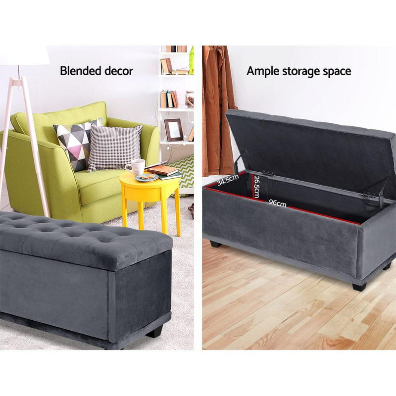 Artiss Storage Ottoman Blanket Box Velvet Foot Stool Chest Couch Toy Bench