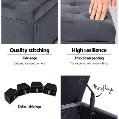 Artiss Storage Ottoman Blanket Box Velvet Foot Stool Chest Couch Toy Bench