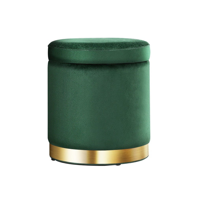 Artiss Storage Ottoman Foot Stool Round Velvet Foot Rest Pouffe Footstool Green Payday Deals