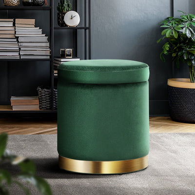 Artiss Storage Ottoman Foot Stool Round Velvet Foot Rest Pouffe Footstool Green Payday Deals