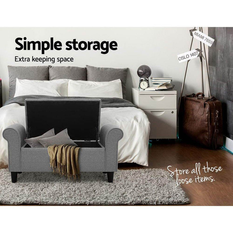Artiss Storage Ottoman Grey Blanket Box Chest Large Foot Stool Linen Toy Bench Payday Deals