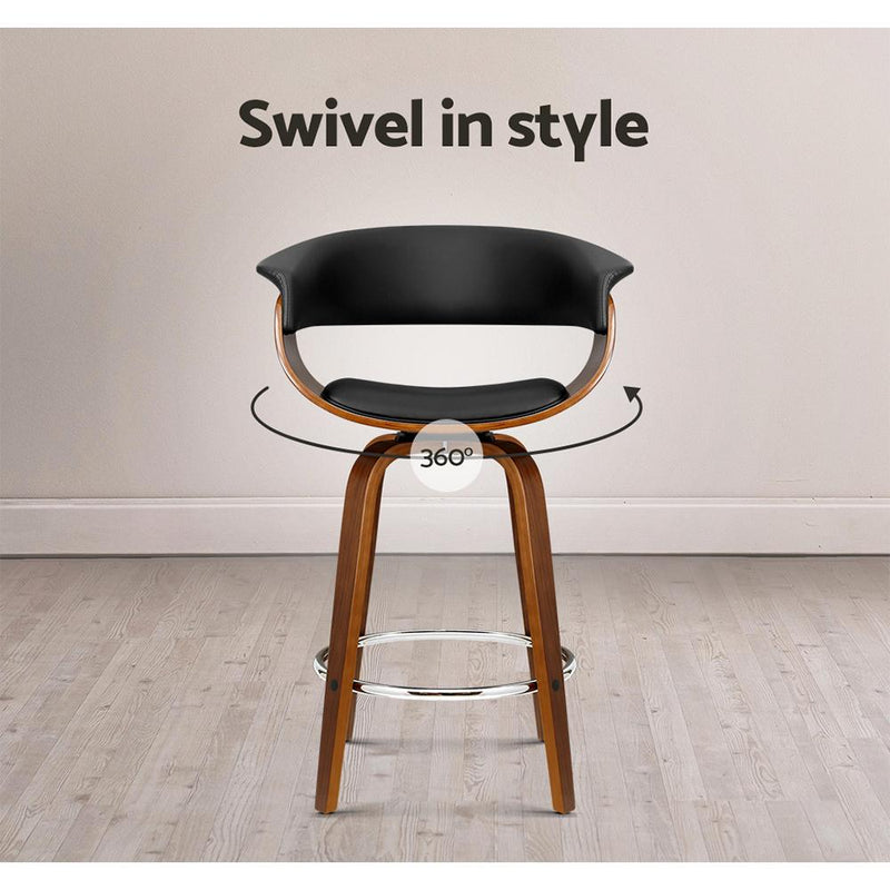Artiss Swivel PU Leather Bar Stool - Wood and Black Payday Deals