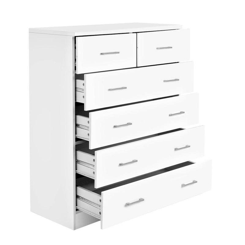 Artiss Tallboy Dresser Table 6 Chest of Drawers Cabinet Bedroom Storage White Payday Deals