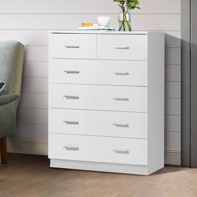 Artiss Tallboy Dresser Table 6 Chest of Drawers Cabinet Bedroom Storage White Payday Deals