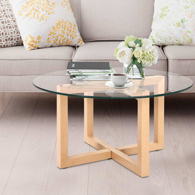 Artiss Tempered Glass Round Coffee Table - Beige Payday Deals