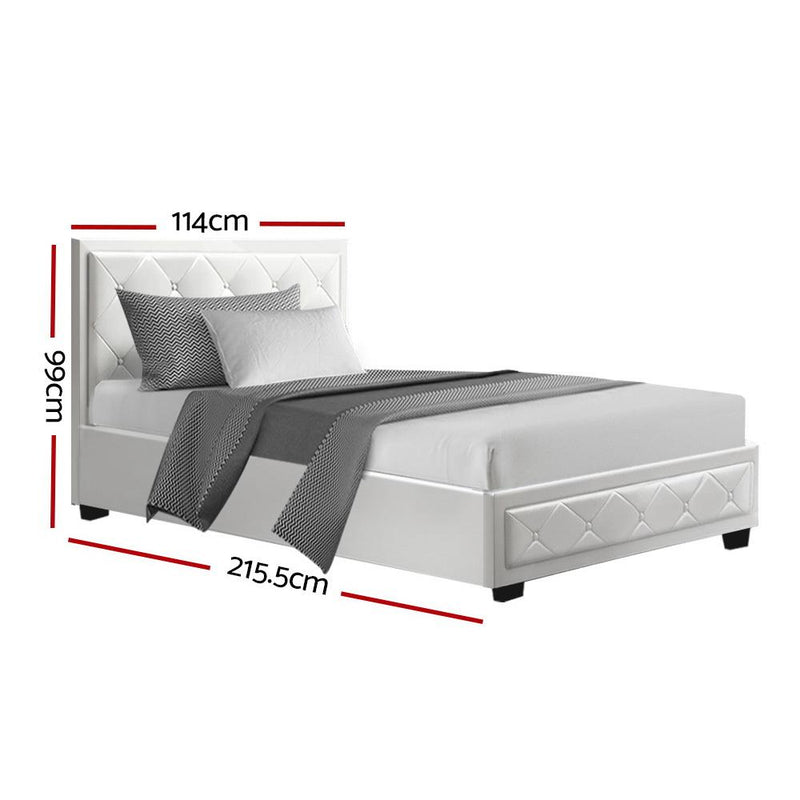 Artiss Tiyo Bed Frame PU Leather Gas Lift Storage - White King Single Payday Deals