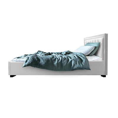 Artiss Tiyo Bed Frame PU Leather Gas Lift Storage - White King Single Payday Deals