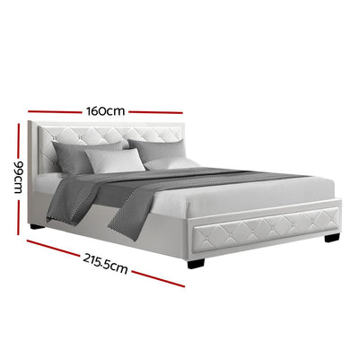 Artiss Tiyo Bed Frame PU Leather Gas Lift Storage - White Queen Payday Deals