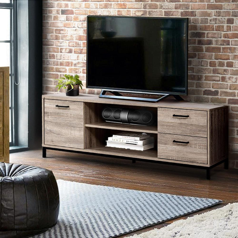 Artiss TV Cabinet Entertainment Unit Stand Industrial Wooden Metal Frame 132cm Oak Payday Deals