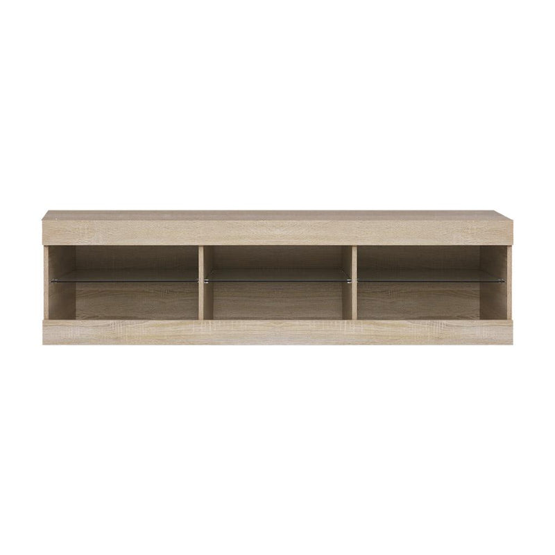 Artiss TV Cabinet Entertainment Unit Stand RGB LED Glass Shelf Storage 150cm Oak Payday Deals