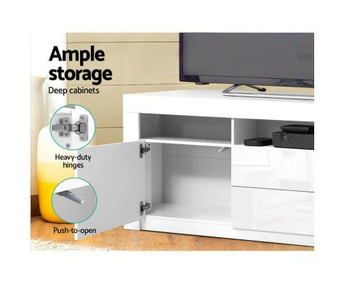 Artiss TV Cabinet Entertainment Unit Stand RGB LED Gloss Drawers 160cm White Payday Deals