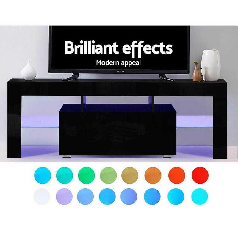 Artiss TV Cabinet Entertainment Unit Stand RGB LED Gloss Furniture 130cm Black Payday Deals