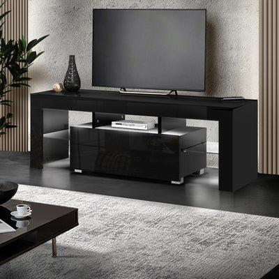 Artiss TV Cabinet Entertainment Unit Stand RGB LED Gloss Furniture 130cm Black Payday Deals