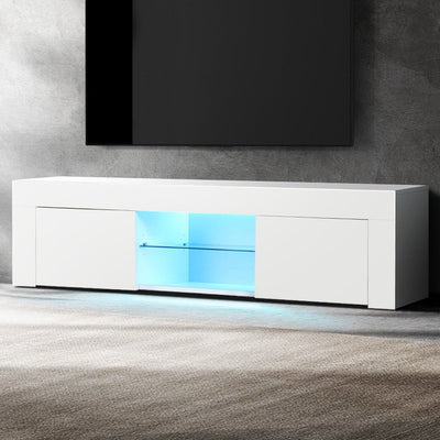 Artiss TV Cabinet Entertainment Unit Stand RGB LED Gloss Furniture 130cm White Payday Deals