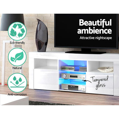 Artiss TV Cabinet Entertainment Unit Stand RGB LED Gloss Furniture 145cm White Payday Deals