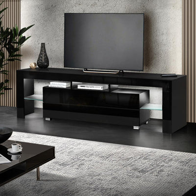 Artiss TV Cabinet Entertainment Unit Stand RGB LED Gloss Furniture 160cm Black Payday Deals