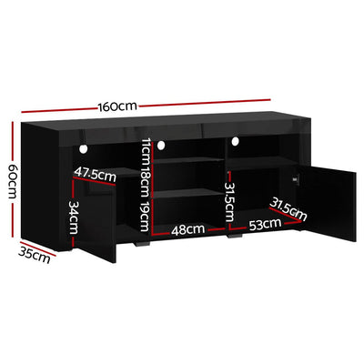 Artiss TV Cabinet Entertainment Unit Stand RGB LED Gloss Furniture 160cm Black Payday Deals