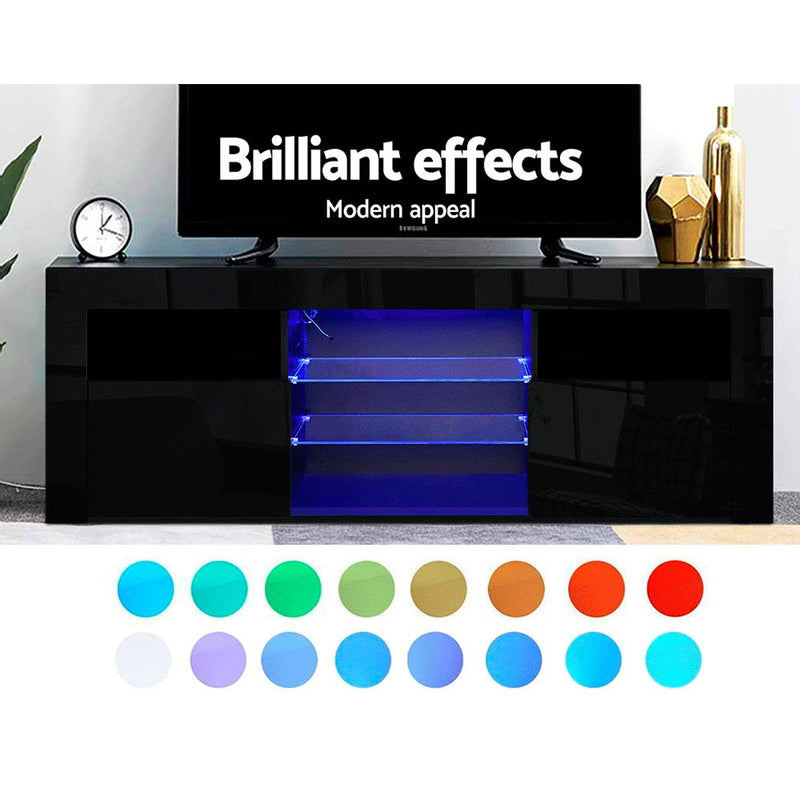 Artiss TV Cabinet Entertainment Unit Stand RGB LED Gloss Furniture 160cm Black Payday Deals