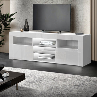 Artiss TV Cabinet Entertainment Unit Stand RGB LED Gloss Furniture 160cm White Payday Deals