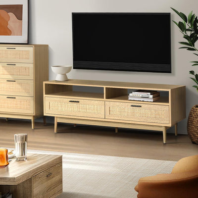 Artiss TV Cabinet Entertainment Unit TV Stand Wooden Rattan Storage Drawer 140CM Payday Deals