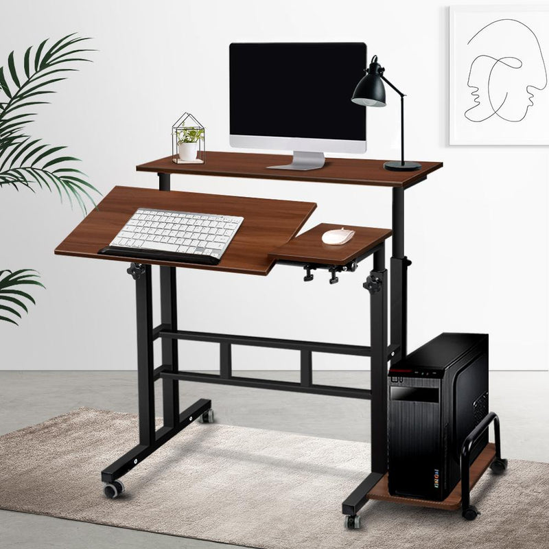 Artiss Twin Laptop Table Desk - Dark Wood Payday Deals