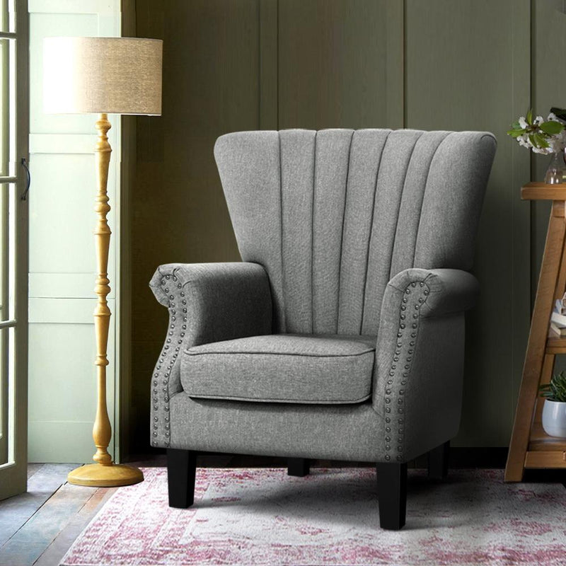 Artiss Upholstered Fabric Armchair Accent Tub Chairs Modern seat Sofa Lounge Grey Payday Deals