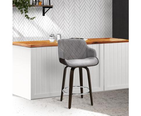 Artiss Velvet Bar Stool Swivel - Grey and Wood Payday Deals