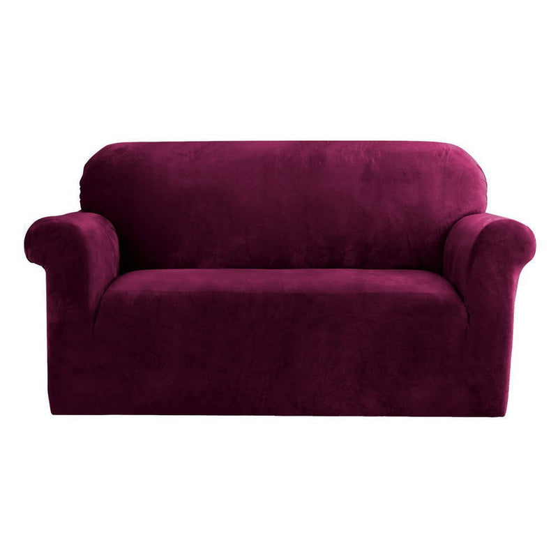 Artiss Velvet Sofa Cover Plush Couch Cover Lounge Slipcover 2 Seater Ruby Red Payday Deals