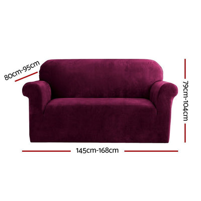 Artiss Velvet Sofa Cover Plush Couch Cover Lounge Slipcover 2 Seater Ruby Red Payday Deals