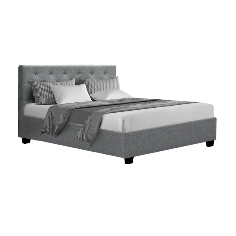 Artiss Vila Bed Frame Fabric Gas Lift Storage - Grey Double Payday Deals