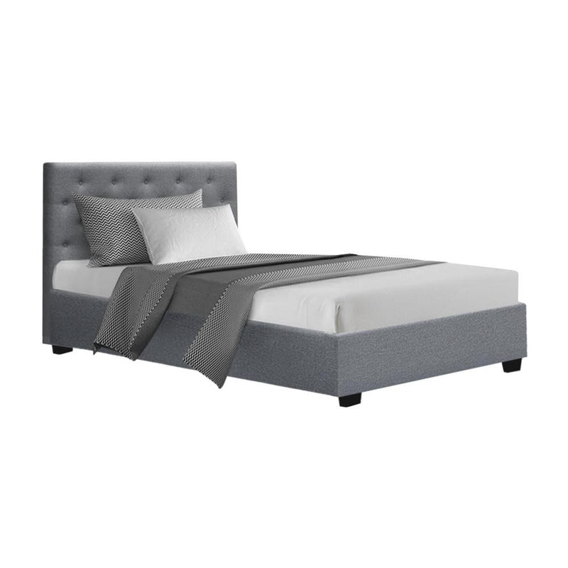 Artiss Vila Bed Frame Fabric Gas Lift Storage - Grey King Single Payday Deals