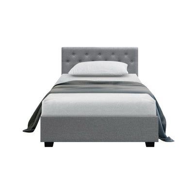 Artiss Vila Bed Frame Fabric Gas Lift Storage - Grey King Single Payday Deals