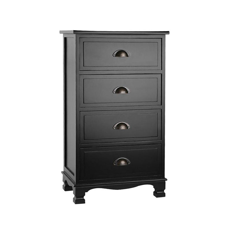 Artiss Vintage Bedside Table Chest 4 Drawers Storage Cabinet Nightstand Black Payday Deals
