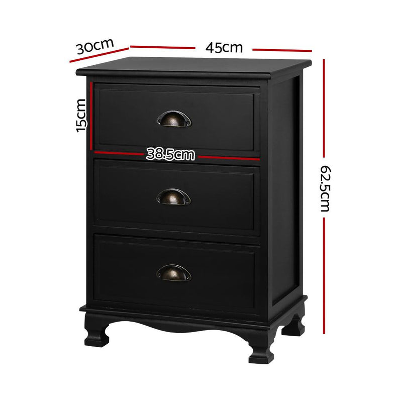 Artiss Vintage Bedside Table Chest Storage Cabinet Nightstand Black Payday Deals