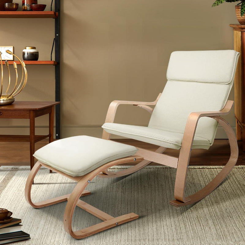 Artiss Wooden Armchair with Foot Stool - Beige Payday Deals