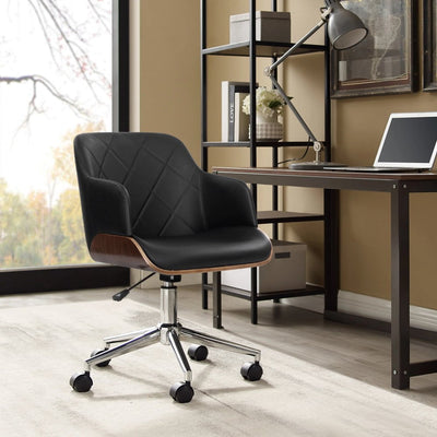 Artiss Wooden Office Chair Computer PU Leather Desk Chairs Executive Black Wood Payday Deals