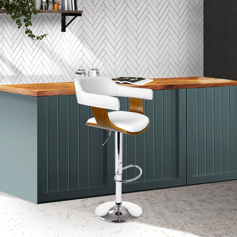 Artiss Wooden PU Leather Bar Stool - White and Chrome Payday Deals