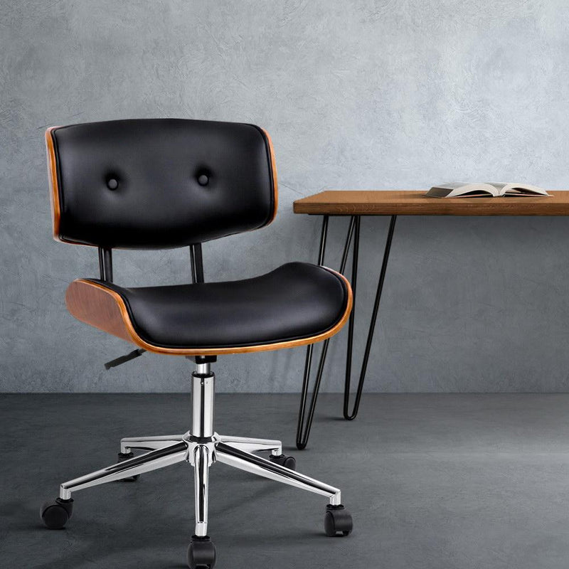 Artiss Wooden & PU Leather Office Desk Chair - Black Payday Deals