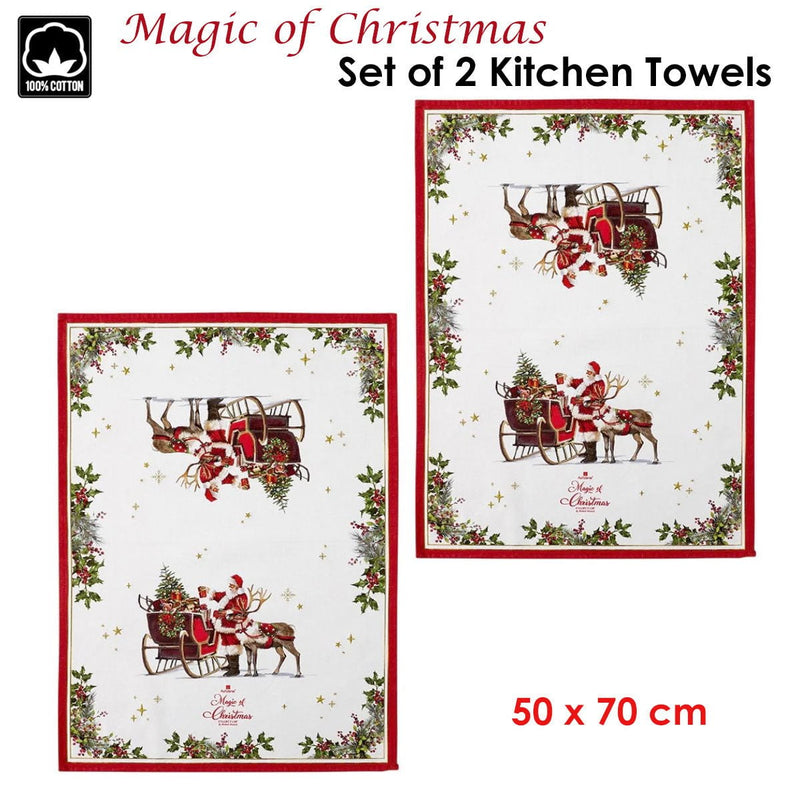 Ashdene Magic of Christmas by Richard Macneil Set of 2 Cotton Kitchen Towels 50 x 70 cm Payday Deals