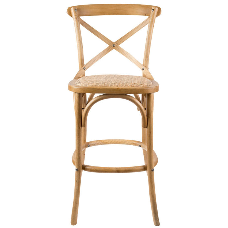 Aster 2pc Crossback Bar Stools Dining Chair Solid Birch Timber Rattan Seat - Oak Payday Deals