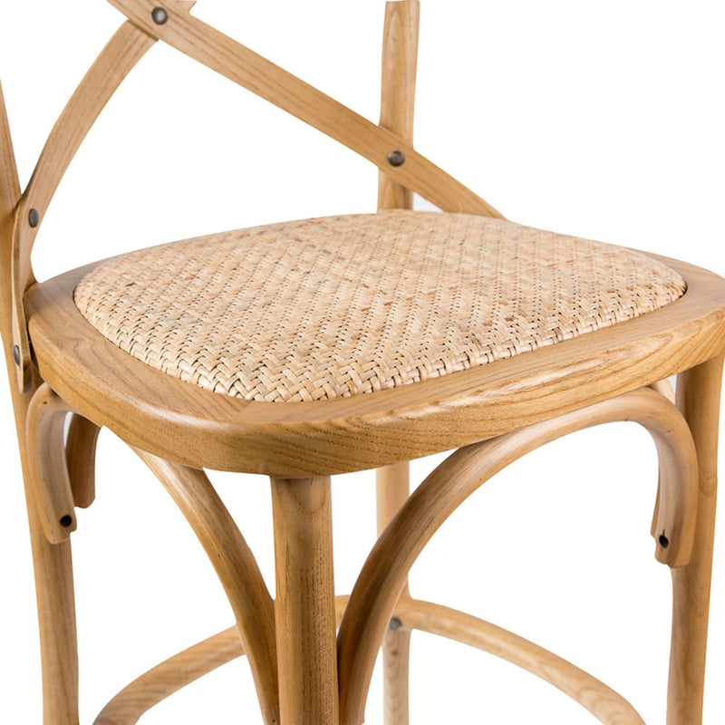 Aster 2pc Crossback Bar Stools Dining Chair Solid Birch Timber Rattan Seat - Oak Payday Deals