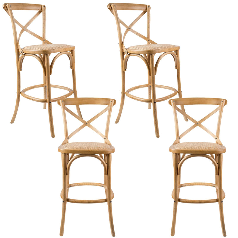 Aster 4pc Crossback Bar Stools Dining Chair Solid Birch Timber Rattan Seat - Oak Payday Deals