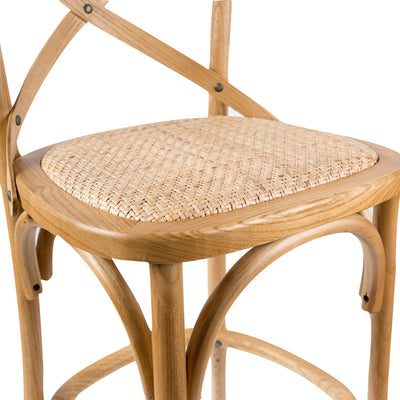 Aster 4pc Crossback Bar Stools Dining Chair Solid Birch Timber Rattan Seat - Oak Payday Deals