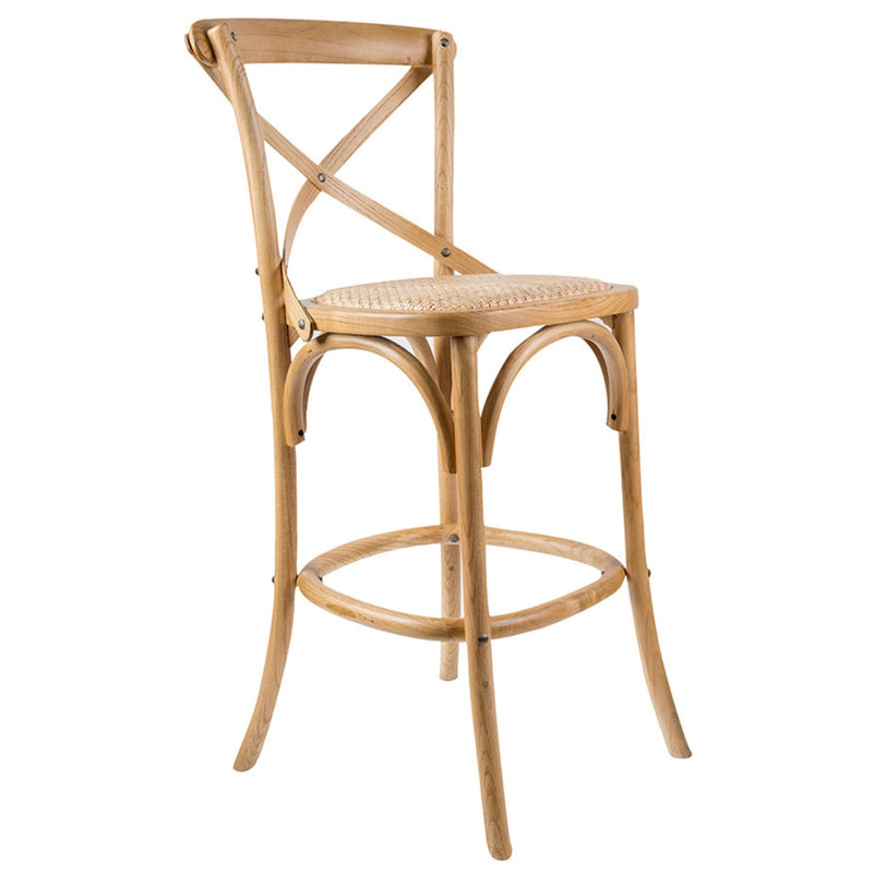 Aster Crossback Bar Stools Dining Chair Solid Birch Timber Rattan Seat - Oak Payday Deals