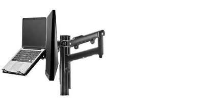 Atdec AWM Dual monitor arm solution - dynamic arms  - 135mm post - bolt - black with a note book tray